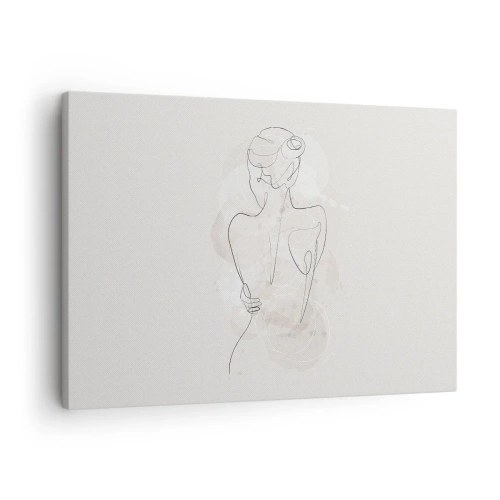 Obraz na plátně - Minimalistická skica ženské siluety na světlém pozadí. - 70x50cm - Jako citlivý nástroj - Moderní nástěnná dekorace do obývacího pokoje a ložnice ARTTOR