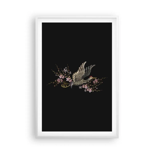 Plakát v bílém rámu - Exotický vyšívaný pták - 61x91 cm
