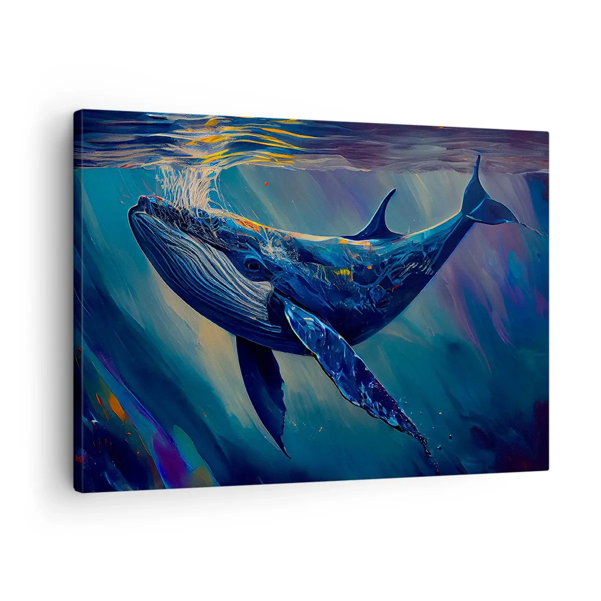Obraz na plátně - Velryba v hlubinách oceánu v zářivých barvách - 70x50cm - Vítej v mém světě - Moderní nástěnná dekorace do obývacího pokoje a ložnice ARTTOR