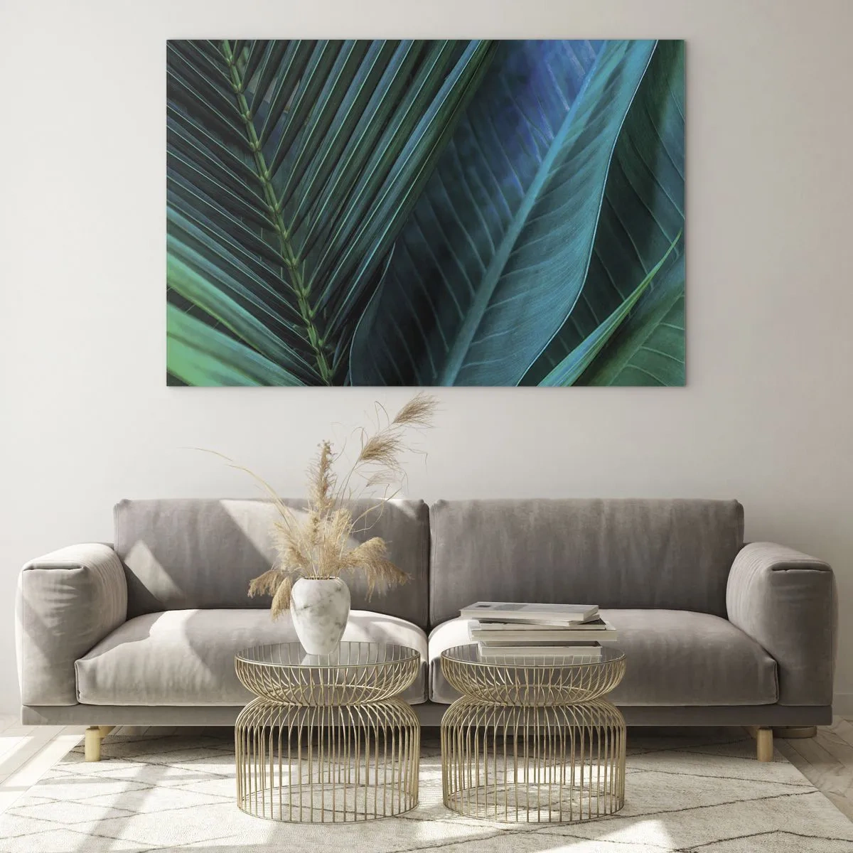 Obraz na skle - Detaily tmavě zelených tropických listů - 70x50cm - Anatomie zelené - Moderní nástěnná dekorace do obývacího pokoje a ložnice ARTTOR