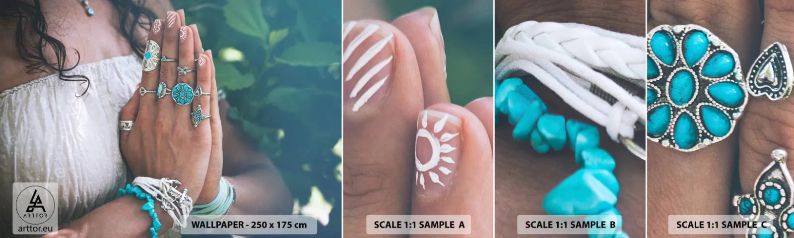 Vzor Fototapety Samolepicí Deluxe Sticker - Vítejte v centru bytí - Žena, Šperky, Boho - 100x30 cm