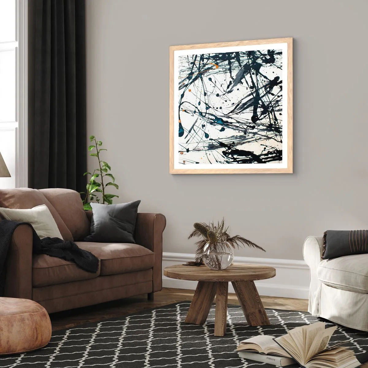 Plakát v rámu světlý dub - Expresionistická abstrakce - 60x60 cm