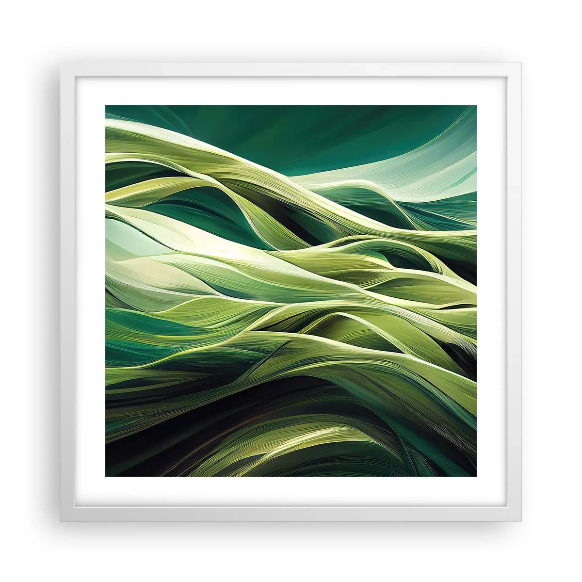 Plakát v bílém rámu - Abstraktní hra na zelenou - 50x50 cm
