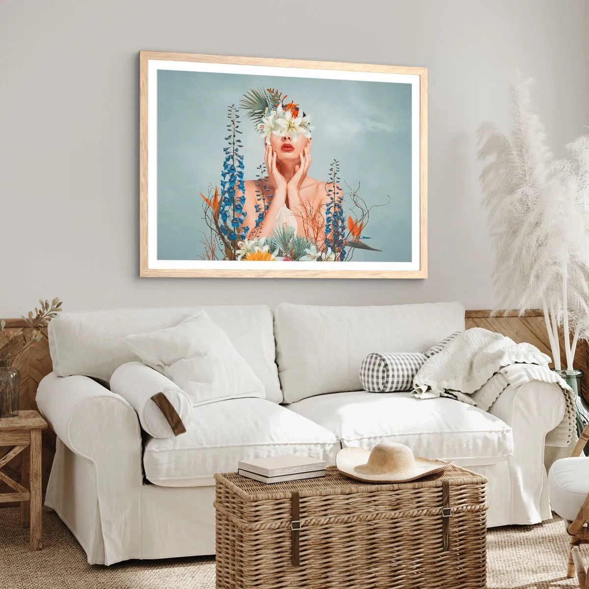 Plakát v rámu světlý dub - Žena – květina - 50x40 cm