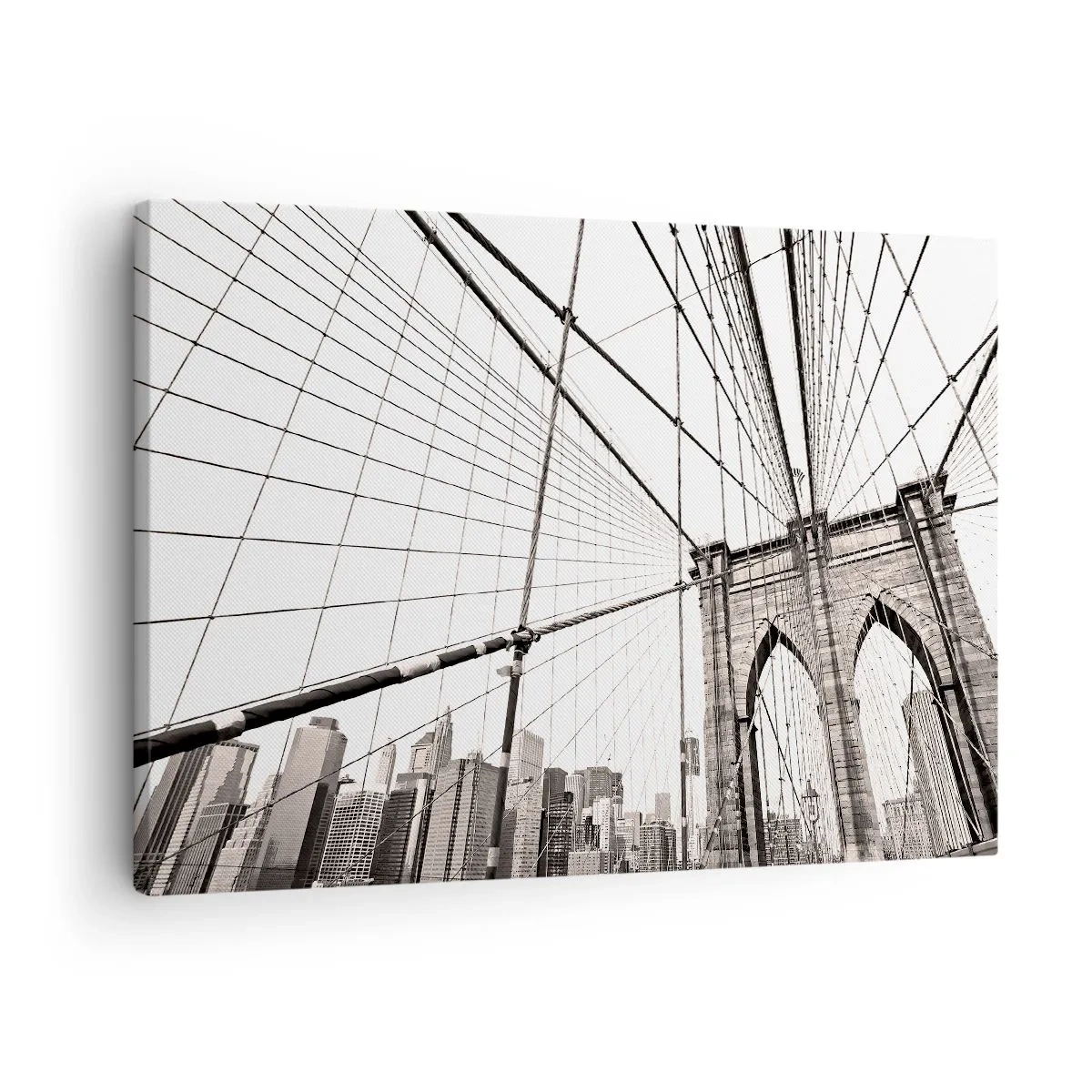 Obraz na plátně - Brooklynský most v černobílém provedení - 70x50cm - Newyorská katedrála - Moderní nástěnná dekorace do obývacího pokoje a ložnice ARTTOR