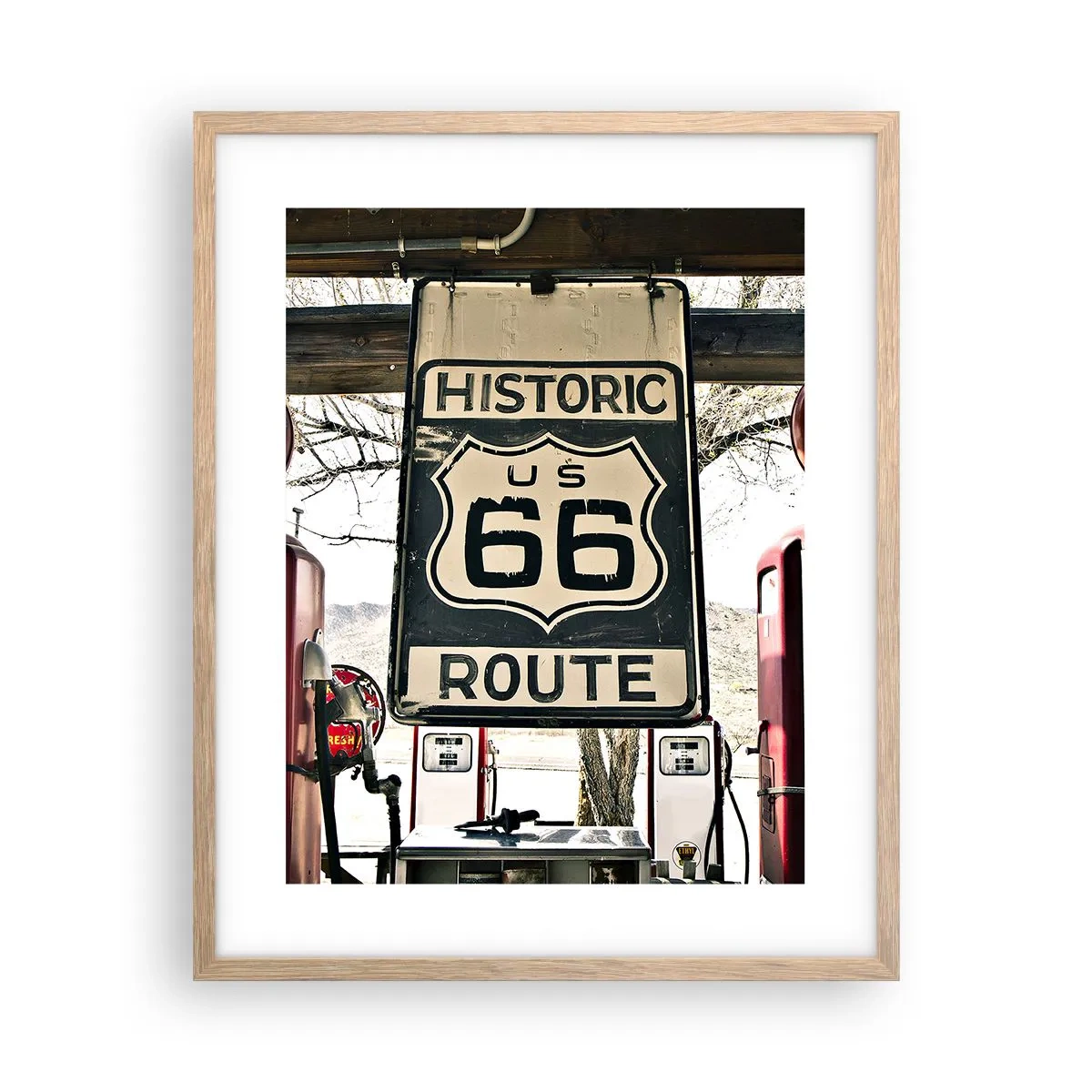 Plakát v rámu světlý dub - Americká retro cesta - 40x50 cm
