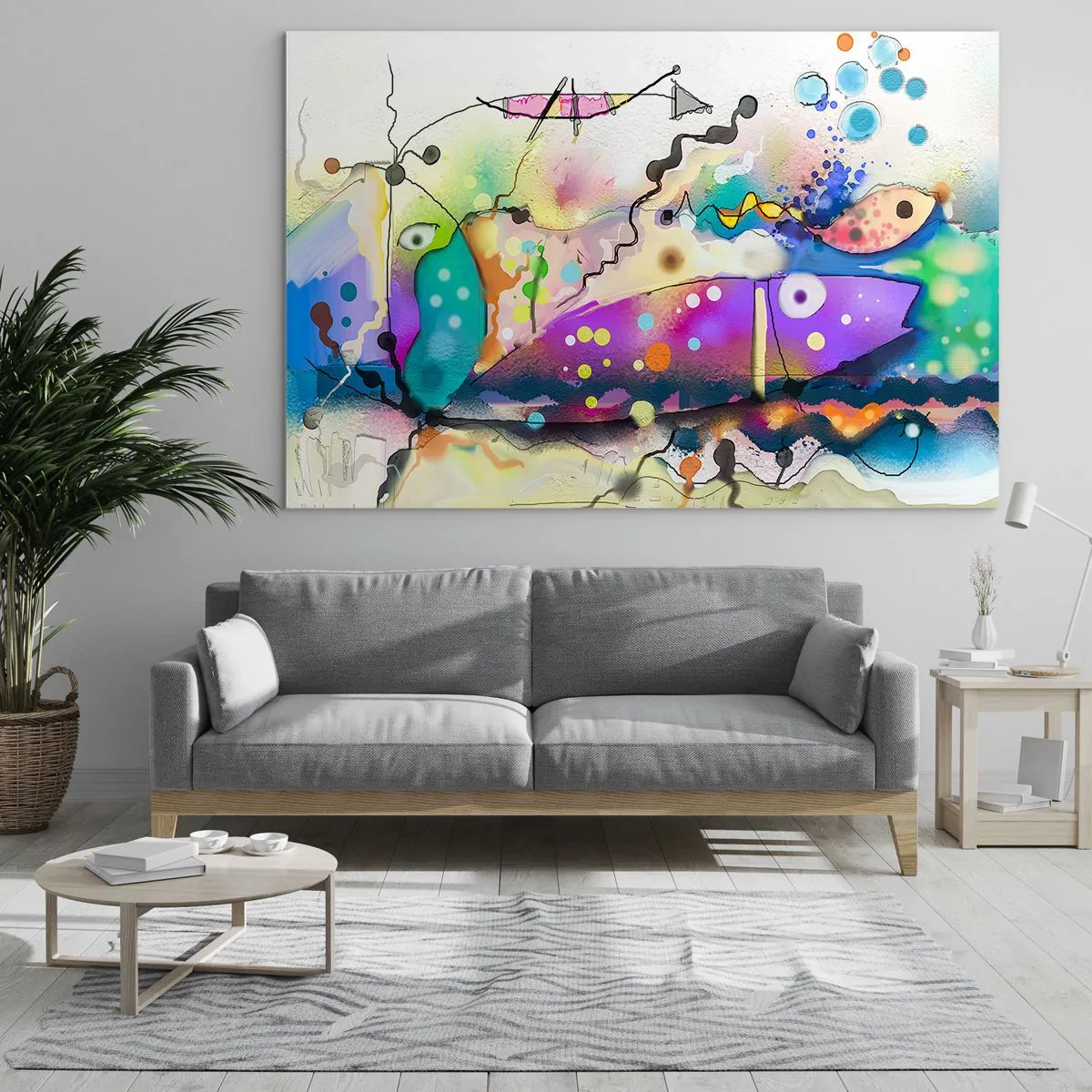 Obraz na skle - Abstraktní kompozice s barevnými tvary a liniemi - 70x50cm - Chybí slova! - Moderní nástěnná dekorace do obývacího pokoje a ložnice ARTTOR