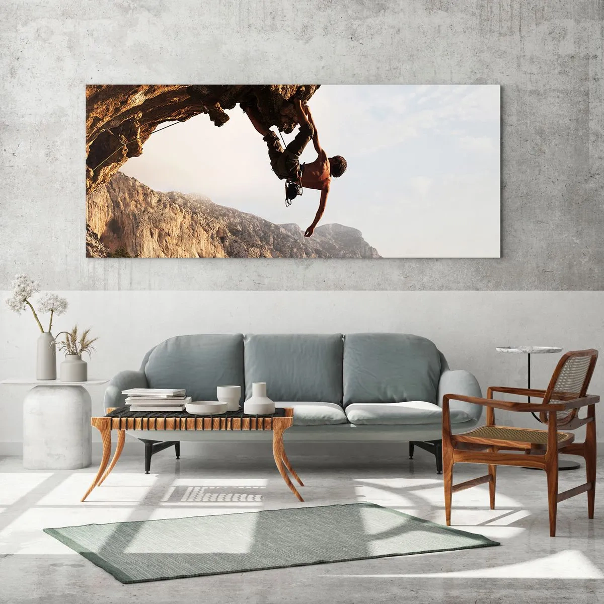 Obraz na skle - Svět smrsknutý v ruce na sesuvu balvanu - 120x50 cm