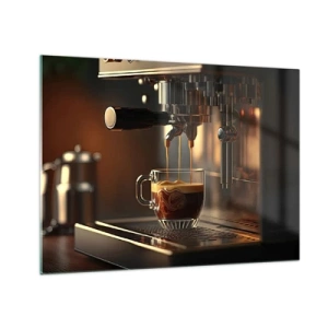 Obraz na skle - Espresso káva ve sklenici s pěnou - 70x50cm - Smyslná směs - Moderní nástěnná dekorace do obývacího pokoje a ložnice ARTTOR