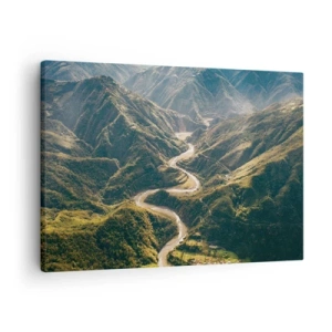 Obraz na plátně - Horská krajina s klikatou cestou mezi zelenými kopci - 70x50cm - Přímo ze srdce hor - Moderní nástěnná dekorace do obývacího pokoje a ložnice ARTTOR