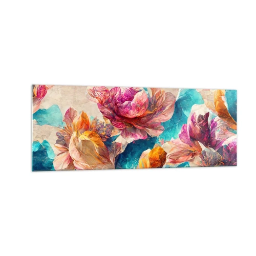 Obraz na skle - Barevné bohatství kytice - 140x50 cm