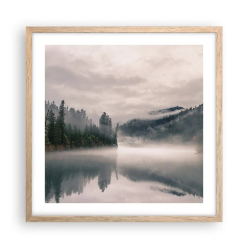 Plakát v rámu světlý dub - V zamyšlení, v mlze - 50x50 cm