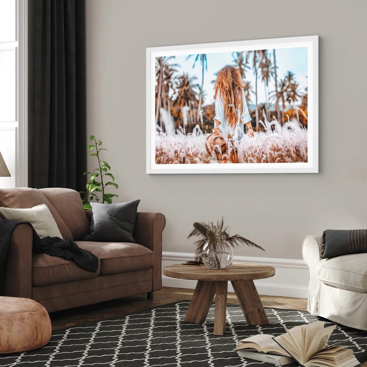 Plakát v bílém rámu - Zrozená z travní chmýří - 70x50 cm