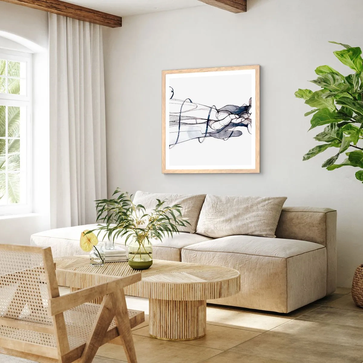 Plakát v rámu světlý dub - Studie o dotyku - 60x60 cm