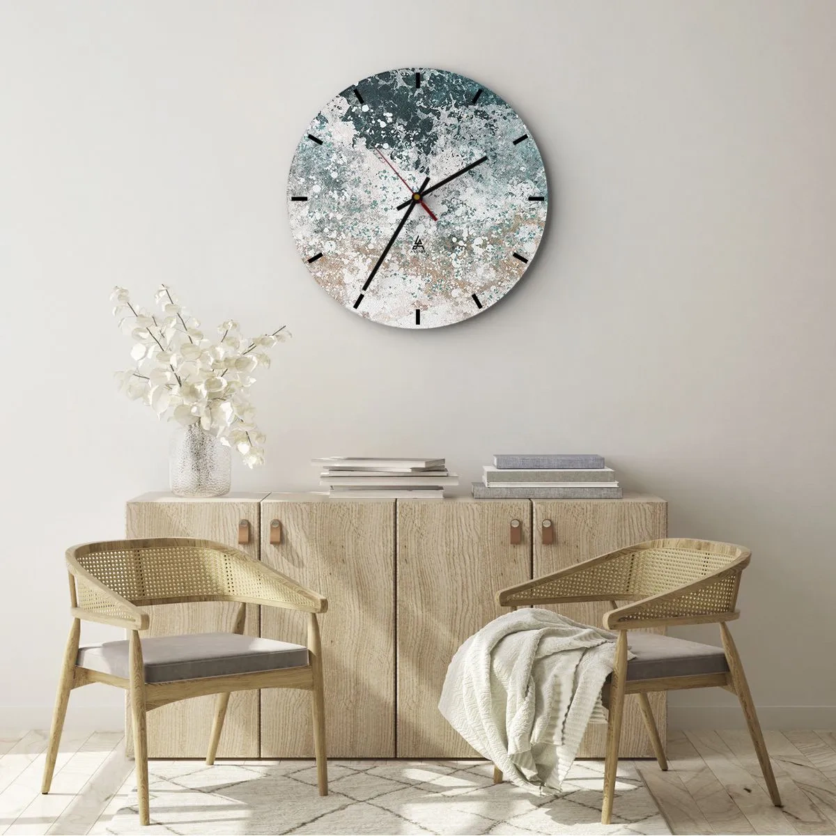Nástěnné hodiny - Abstraktní mořská vlna v odstínech tyrkysové a písku - 30x30cm - Mořské příběhy - Moderní nástěnná dekorace do obývacího pokoje, kuchyně a ložnice ARTTOR