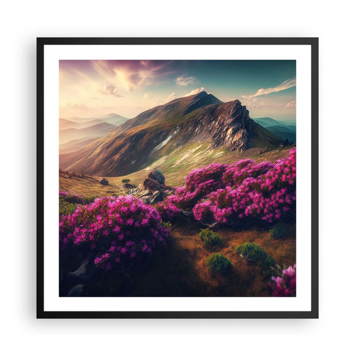 Plakát v černém rámu - Léto na horách - 60x60 cm
