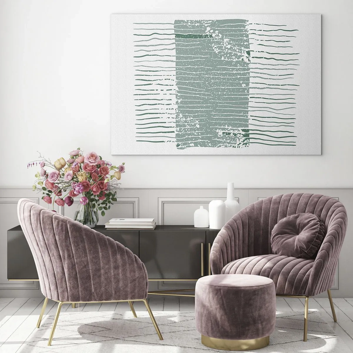Obraz na skle - Horizontální mořské linie s efektem zkreslení vytvářejí abstraktní strukturu - 70x50cm - Mořská abstrakce - Moderní nástěnná dekorace do obývacího pokoje a ložnice ARTTOR
