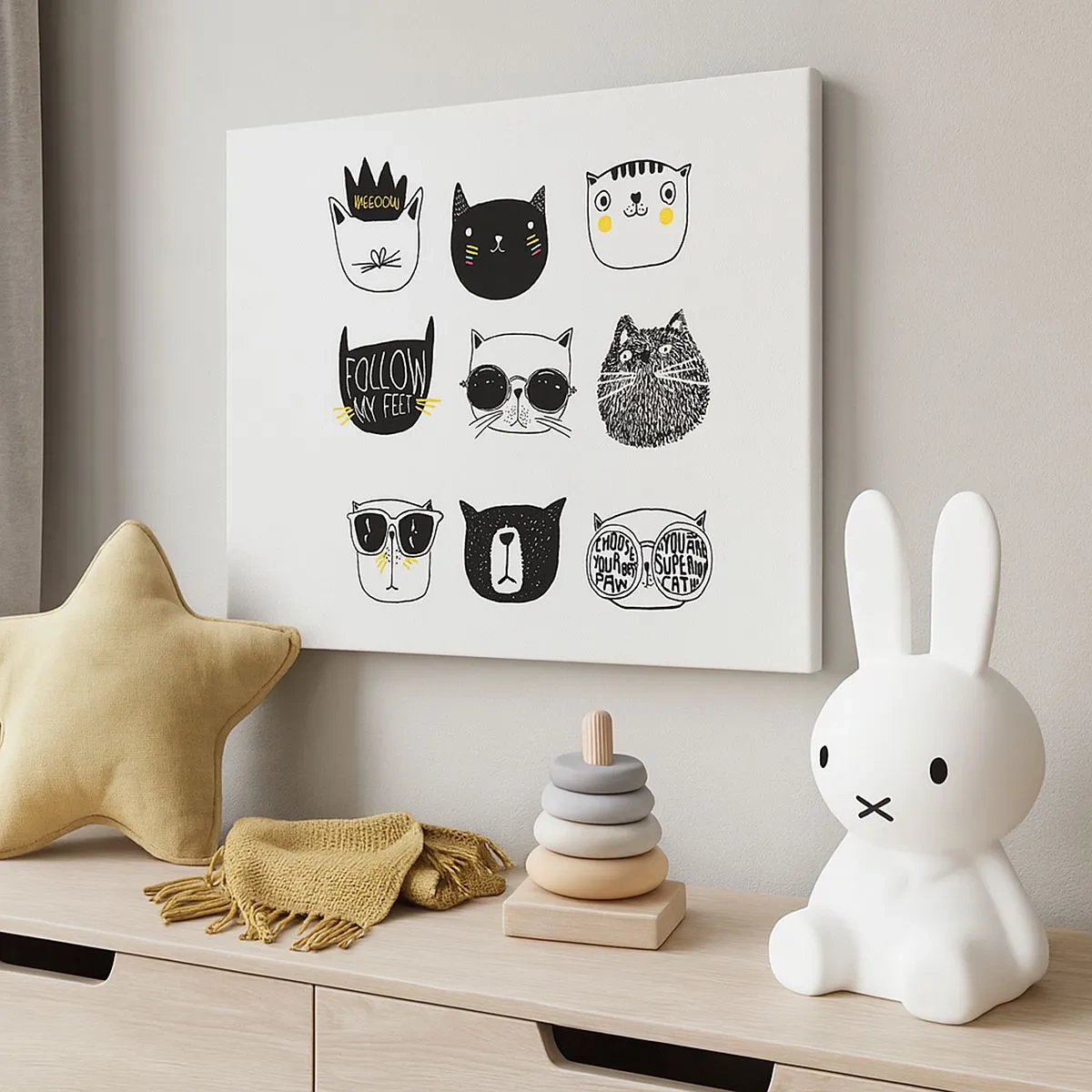 Obraz na plátně - Stylové ilustrace koček v minimalistickém stylu - 70x50cm - Každý jiný - Moderní nástěnná dekorace do obývacího pokoje a ložnice ARTTOR