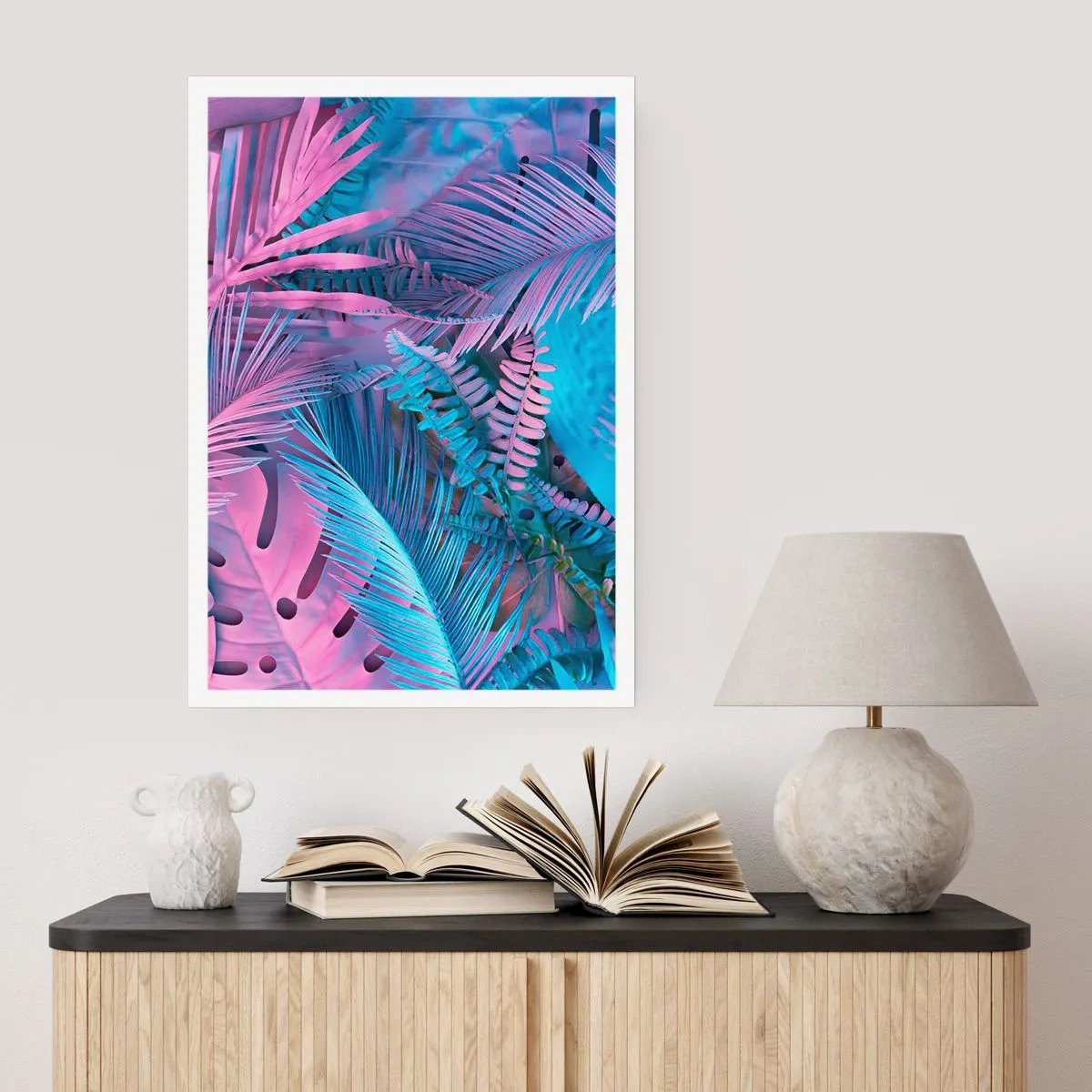 Plakát - Tropy v růžové a modré - 50x70 cm
