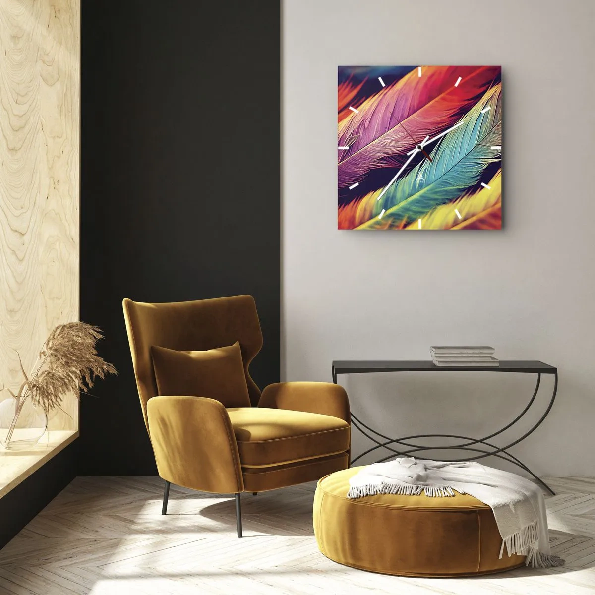 Nástěnné hodiny - Opeřená duha - 30x30 cm