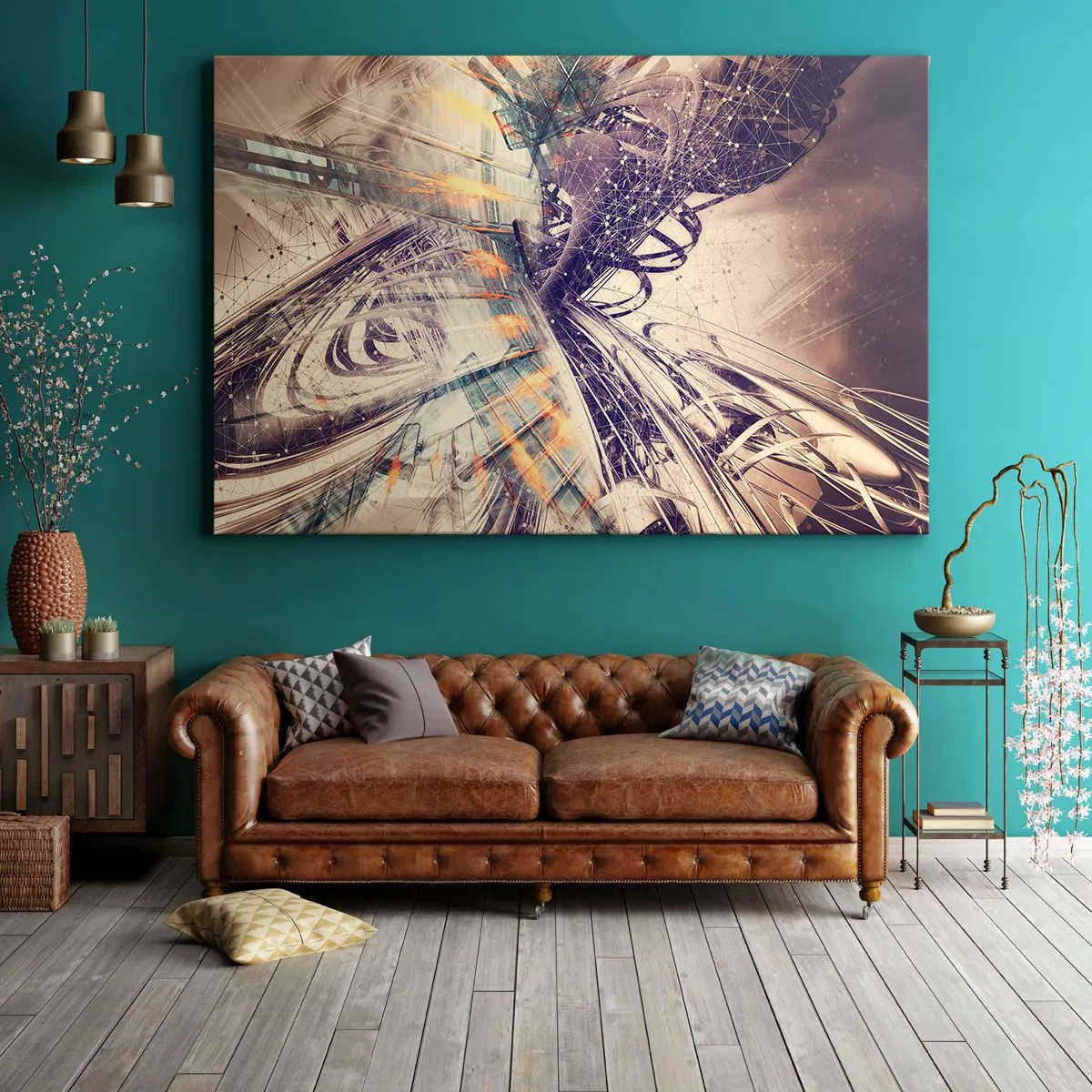 Obraz na plátně - Dynamická abstrakce v odstínech béžové a fialové - 70x50cm - Ve velkém spěchu - Moderní nástěnná dekorace do obývacího pokoje a ložnice ARTTOR