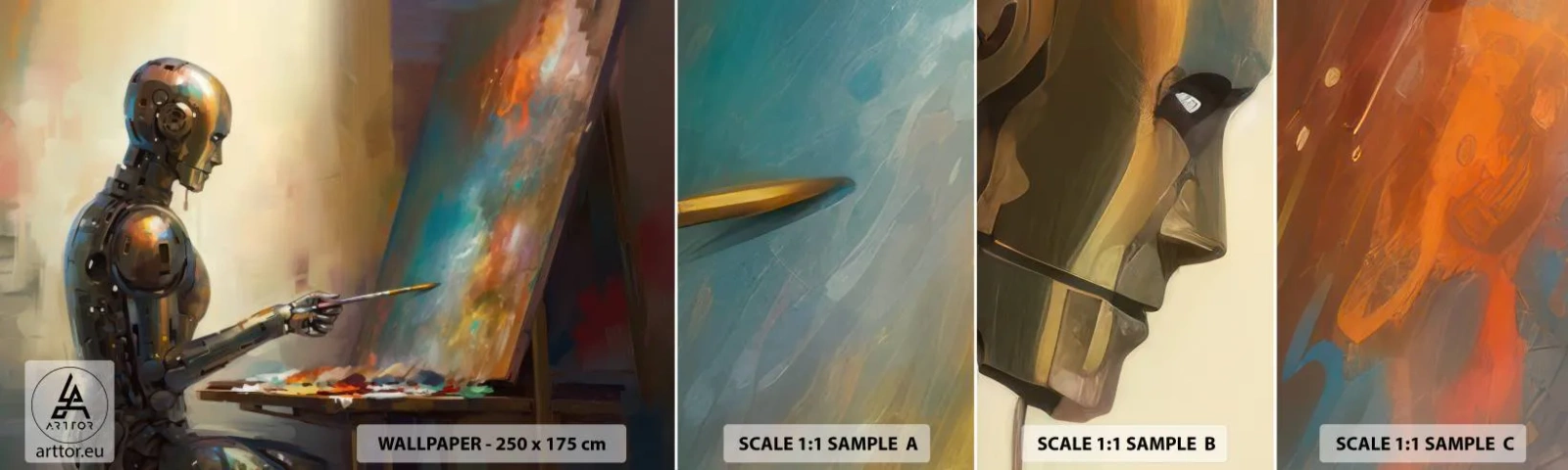 Vzor Fototapety Samolepicí Deluxe Sticker - Umění budoucnosti - Malování, Robot, Štětec - 100x30 cm