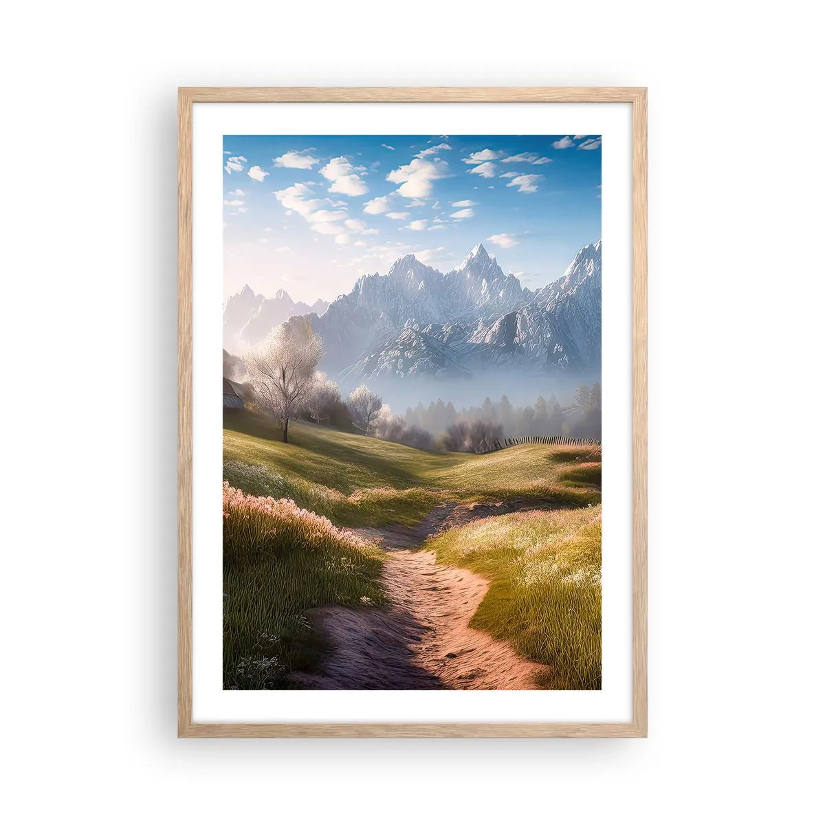 Plakát v rámu světlý dub - Idylické údolí - 50x70 cm