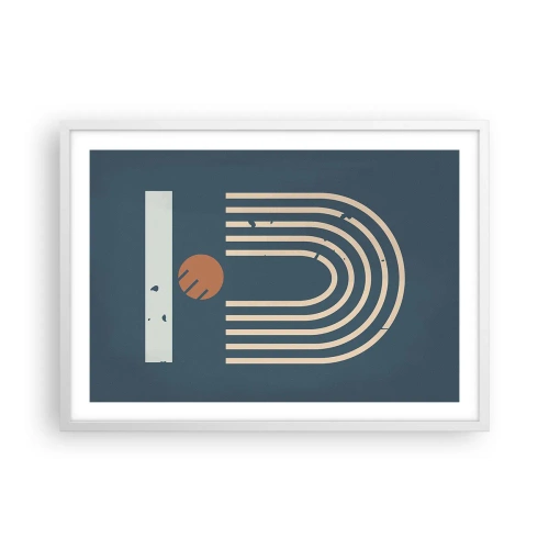 Plakát v bílém rámu - Geometrie v námořnické modři - 70x50 cm