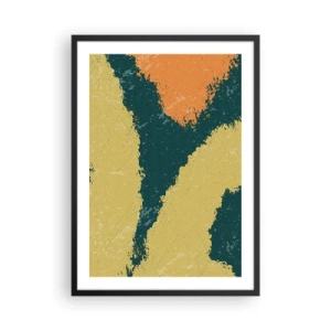 Plakát v černém rámu - Abstraktní barevné skvrny v odstínech zelené a oranžové - 50x70cm - Abstrakce – zpomalený pohyb - Moderní nástěnná dekorace do obývacího pokoje a ložnice ARTTOR