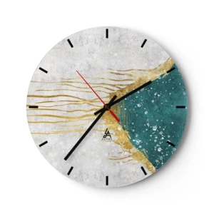 Nástěnné hodiny - Zlaté linky a tyrkysová textura na bílém pozadí - 30x30cm - Zlatý příliv - Moderní nástěnná dekorace do obývacího pokoje, kuchyně a ložnice ARTTOR