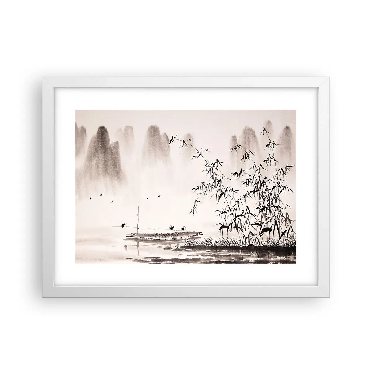 Plakát v bílém rámu - Klid rýžových polí - 40x30 cm