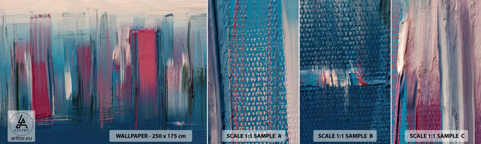 Vzor Fototapety Samolepicí Deluxe Sticker - Vertikální kompozice v modré a červené - Kus, Abstrakce, Malovat - 100x30 cm