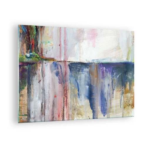 Obraz na skle - Barevná abstrakce s dynamickými pruhy a texturami barvy. - 70x50cm - Barevné dojmy a asociace - Moderní nástěnná dekorace do obývacího pokoje a ložnice ARTTOR