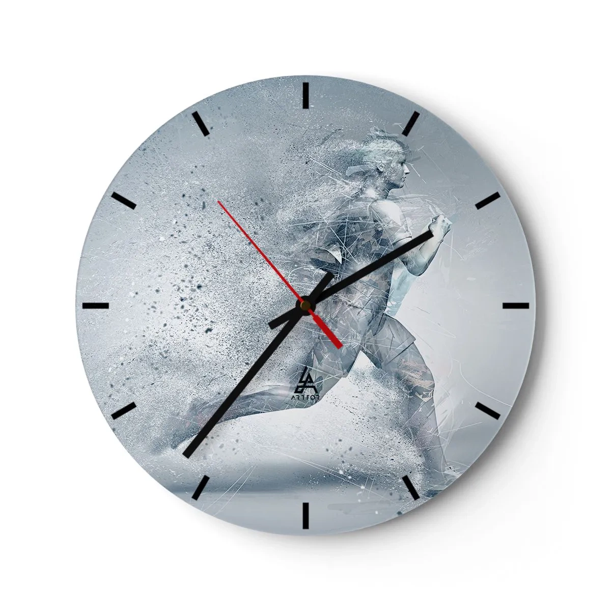 Nástěnné hodiny - Silueta běžící postavy v dynamické, abstraktní podobě - 30x30cm - Energie krystalicky čistá - Moderní nástěnná dekorace do obývacího pokoje, kuchyně a ložnice ARTTOR