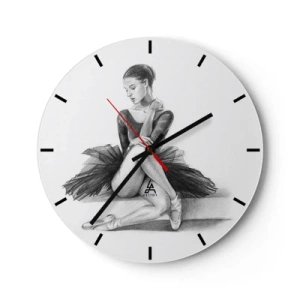 Nástěnné hodiny - Náčrt baletky v klasické póze - 30x30cm - Okouzlená tancem - Moderní nástěnná dekorace do obývacího pokoje, kuchyně a ložnice ARTTOR