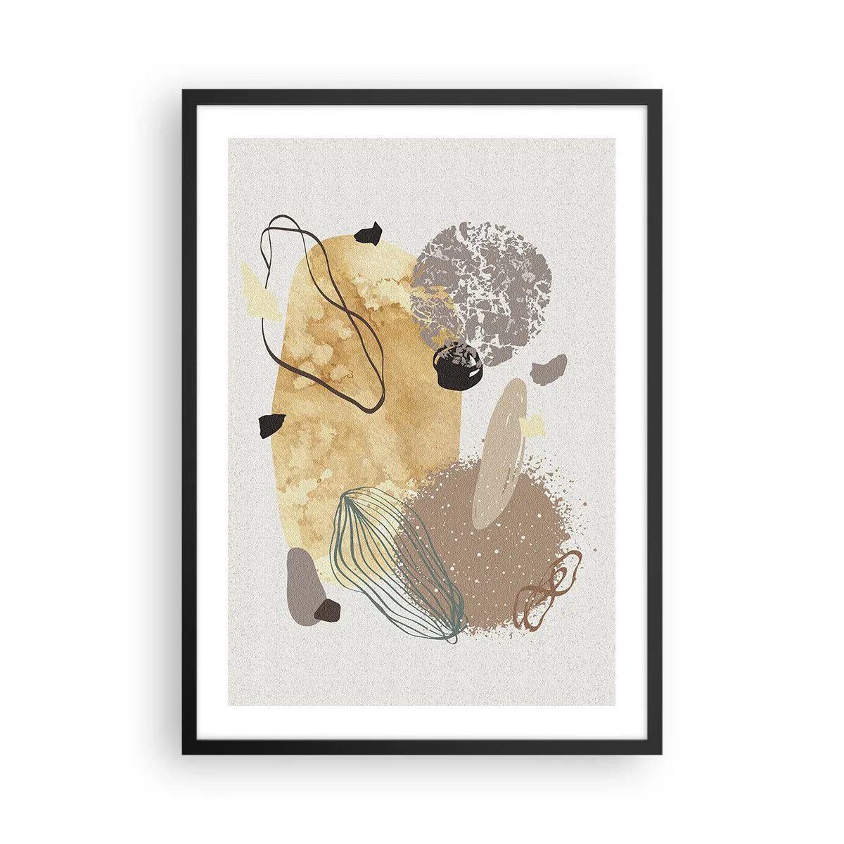 Plakát v černém rámu - Abstraktní kompozice v přírodních odstínech - 50x70cm - Abstraktní švestka - Moderní nástěnná dekorace do obývacího pokoje a ložnice ARTTOR
