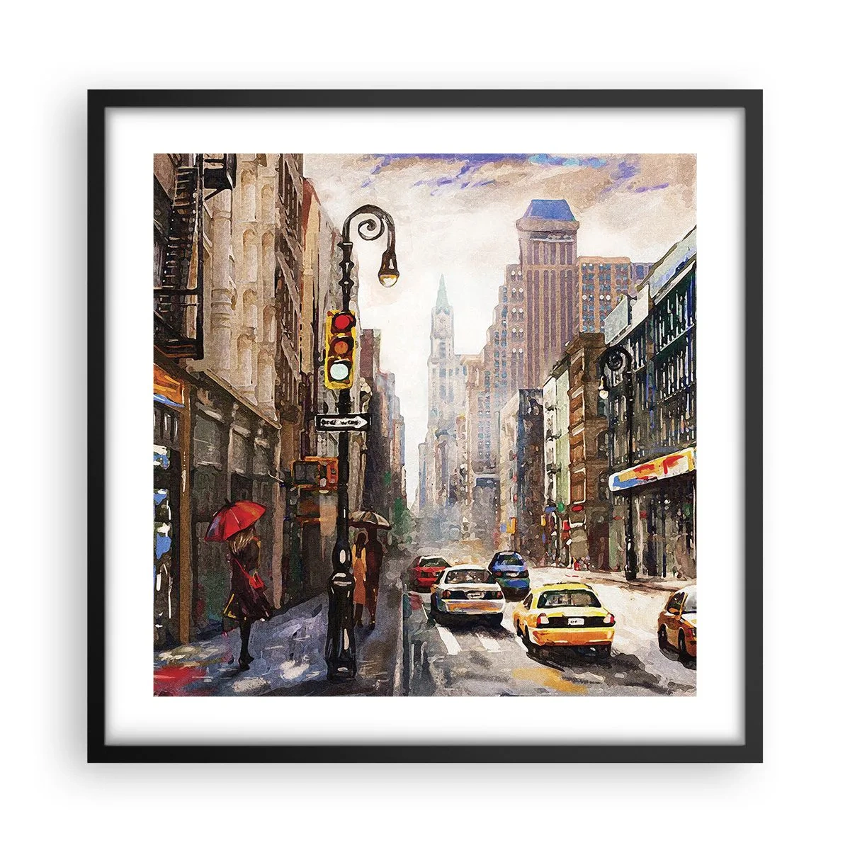 Plakát v černém rámu - New York – barevný i v dešti - 50x50 cm