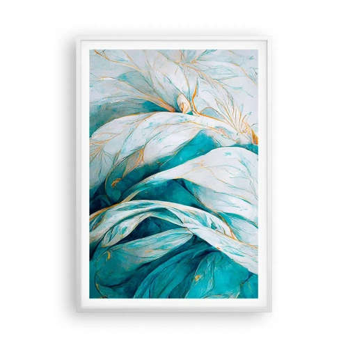 Plakát v bílém rámu - Modrá abstrakce se zlatým motivem - 70x100 cm