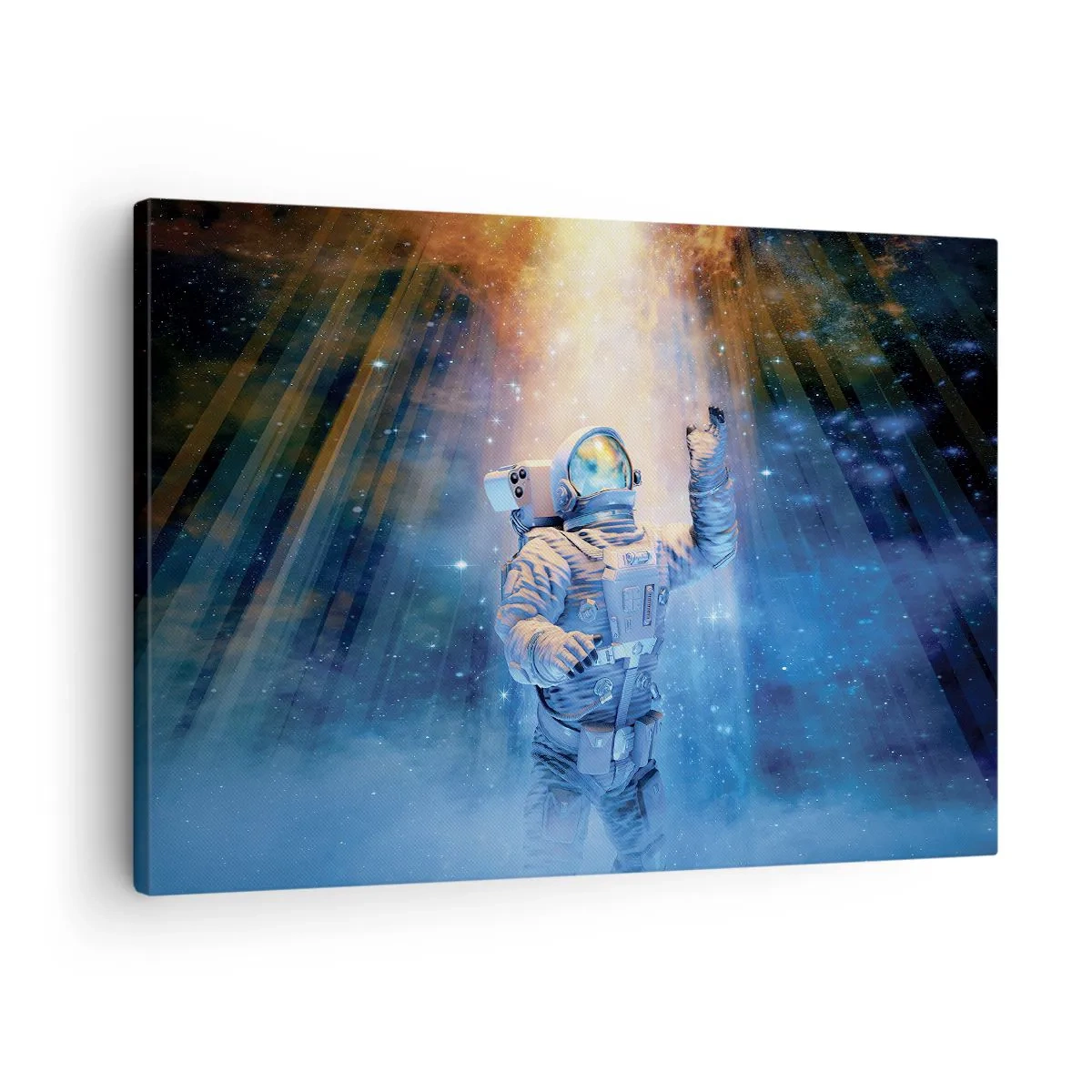 Obraz na plátně - Astronaut ve světle kosmické exploze plné hvězd - 70x50cm - Konečně v cíli - Moderní nástěnná dekorace do obývacího pokoje a ložnice ARTTOR