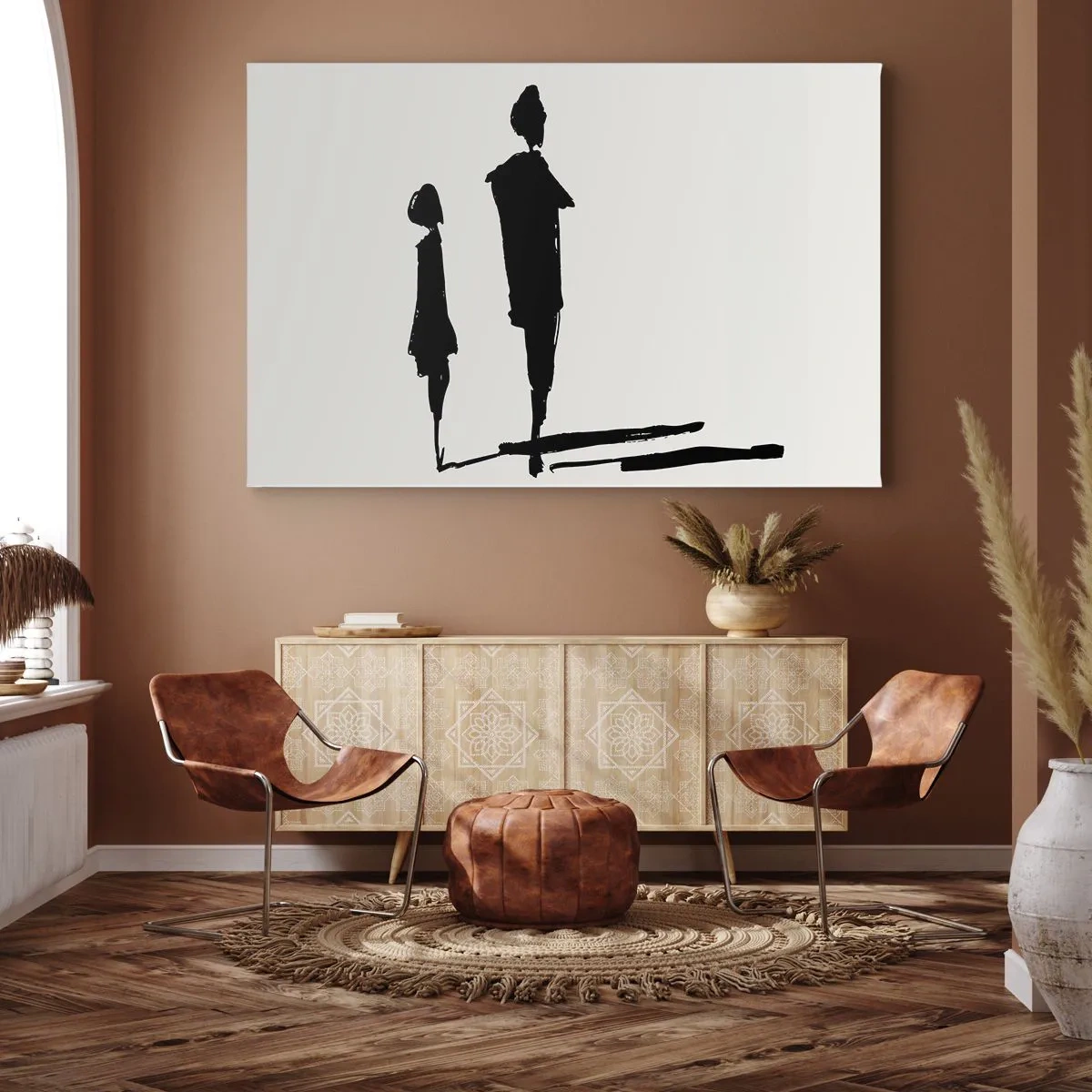 Obraz na plátně - Siluety dvou lidí v černém na světlém pozadí - 70x50cm - Určitě spolu? - Moderní nástěnná dekorace do obývacího pokoje a ložnice ARTTOR