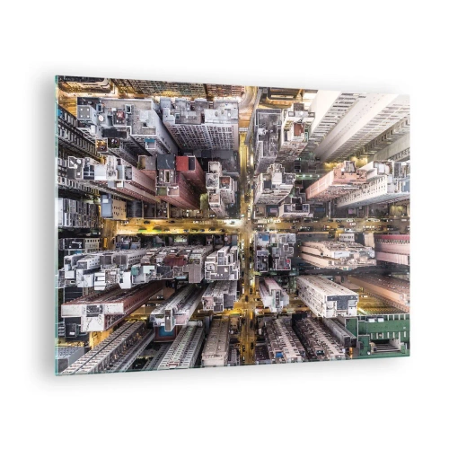 Obraz na skle - Pohled na metropoli z ptačí perspektivy - 70x50cm - Pozdrav z Hongkongu - Moderní nástěnná dekorace do obývacího pokoje a ložnice ARTTOR