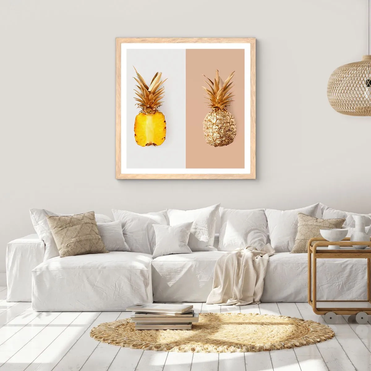 Plakát v rámu světlý dub - Ananas pro nás - 50x50 cm