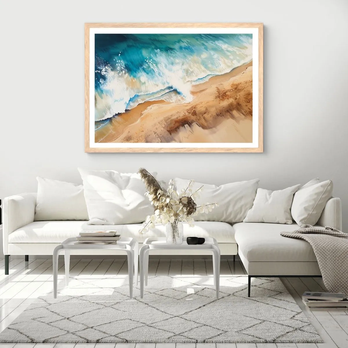 Plakát v rámu světlý dub - Vlna, která se vrací - 100x70 cm