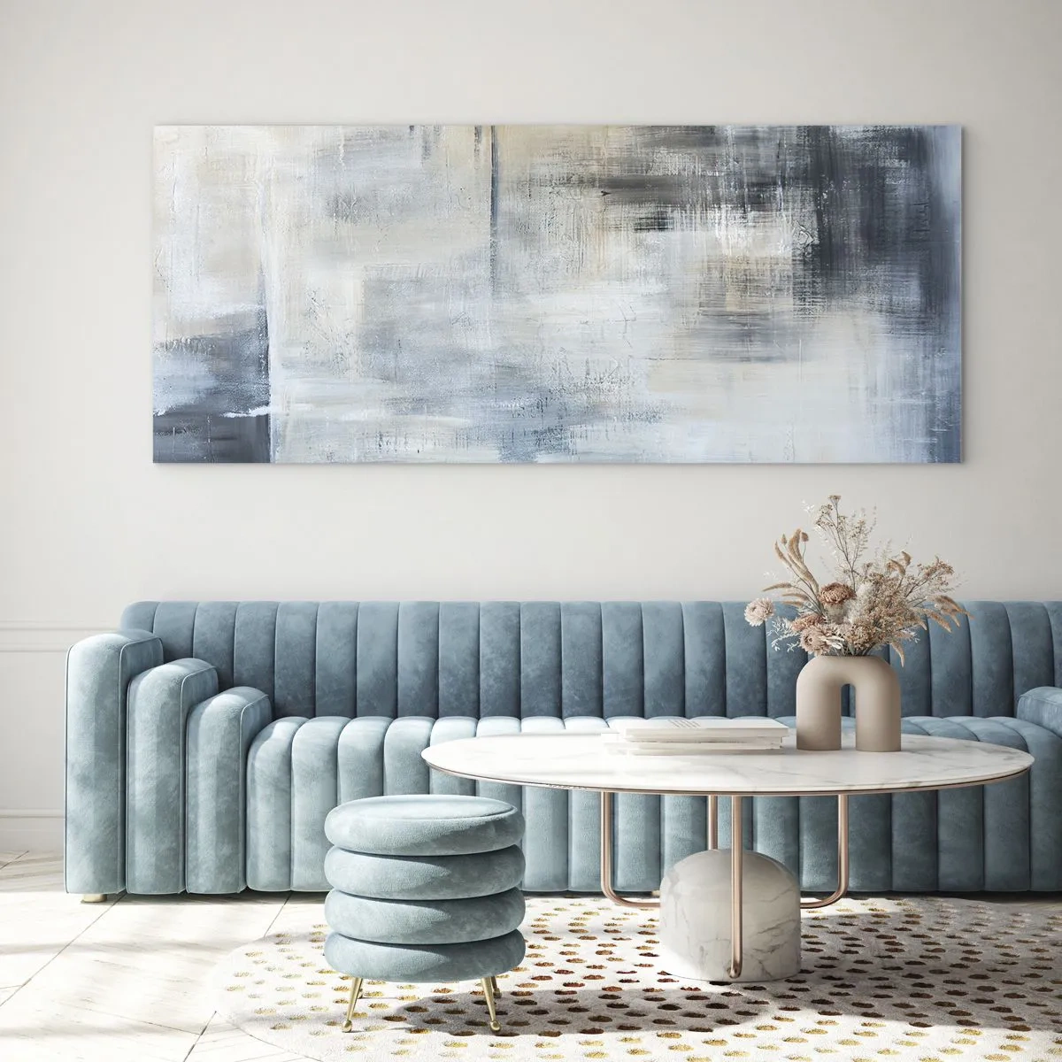 Obraz na skle - Za závojem modré - 90x30 cm