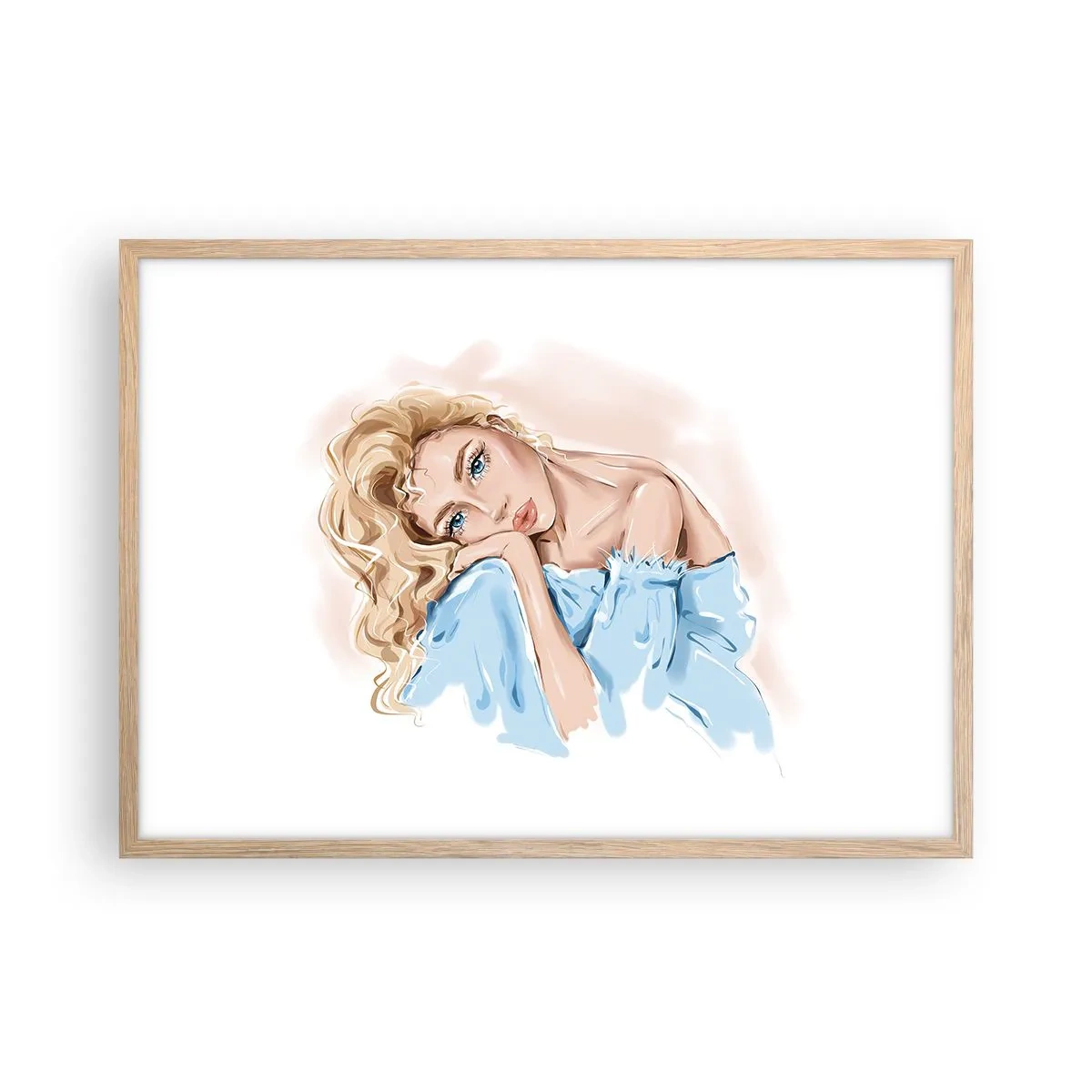 Plakát v rámu světlý dub - Zasněná v modré - 70x50 cm