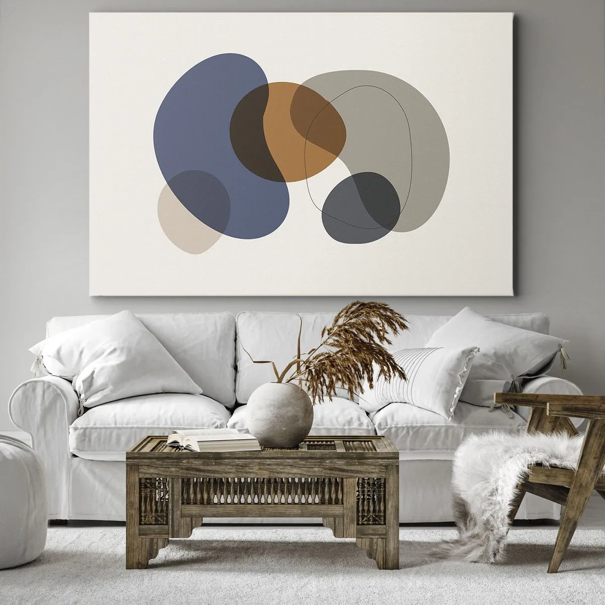 Obraz na plátně - Abstraktní barevné tvary v odstínech modré a hnědé - 70x50cm - Kapky barev - Moderní nástěnná dekorace do obývacího pokoje a ložnice ARTTOR