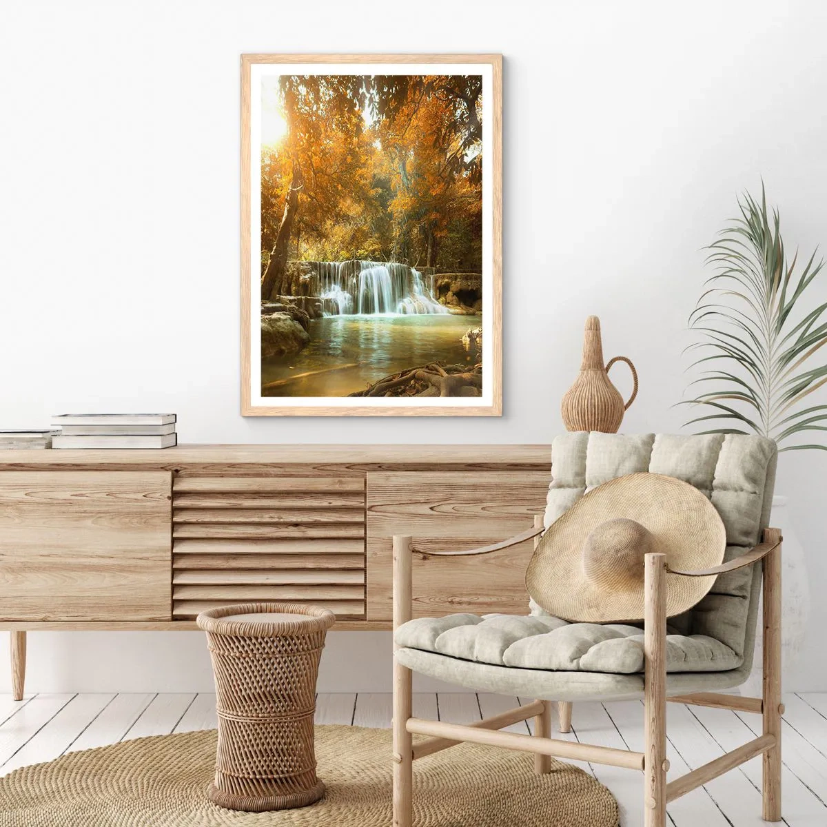 Plakát v rámu světlý dub - Parkový vodopád - 50x70 cm
