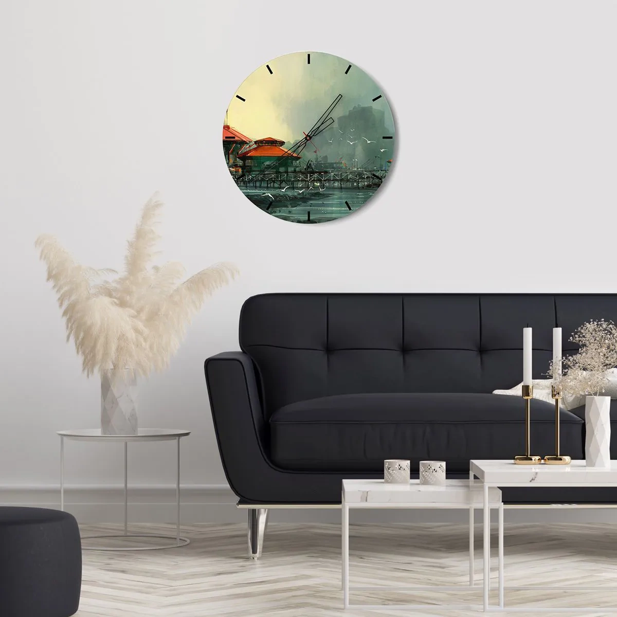 Nástěnné hodiny - Slunečný den v přístavu - 40x40 cm