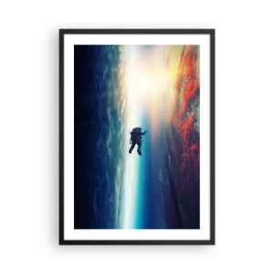 Plakát v černém rámu - Astronaut ve vesmíru se Zemí a Sluncem v pozadí - 50x70cm - Tváří v tvář vesmíru - Moderní nástěnná dekorace do obývacího pokoje a ložnice ARTTOR