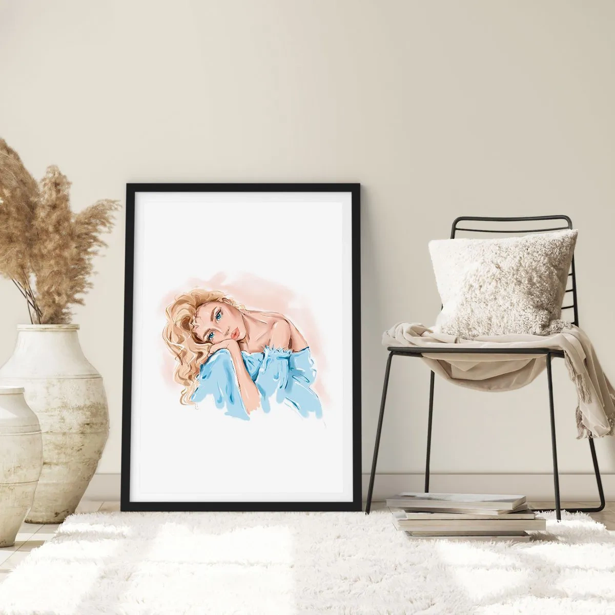 Plakát v černém rámu - Zasněná v modré - 61x91 cm